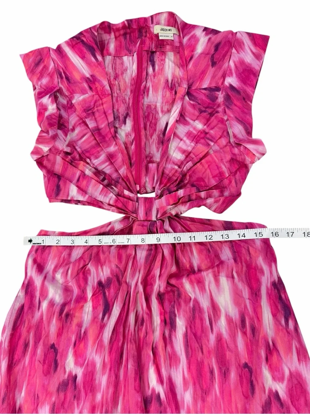 Jason Wu Pink Watercolor Ikat Cutout Maxi Dress Cotton Blend Size M